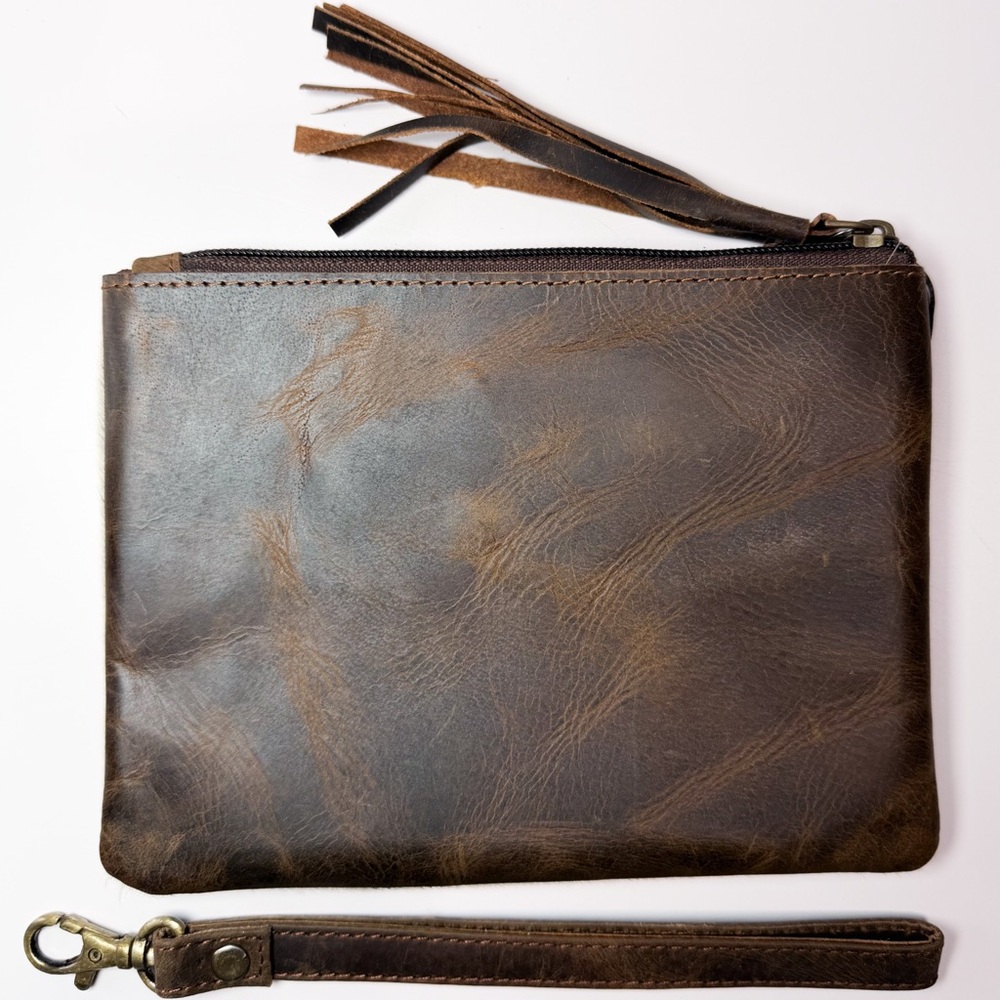 Leather Accent Cowhide Wristlet Clutch - White & Black - Picture 4 of 6